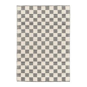 Tapis en laine et coton a carreaux fait main doux noir 120x…