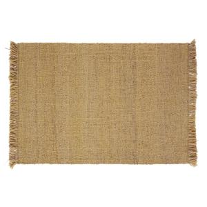 Tapis en laine et jute tissés ocre à franges 140x200