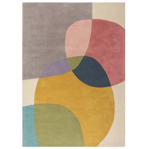 Tapis en laine jaune, grise, rose, verte et beige 200x290cm