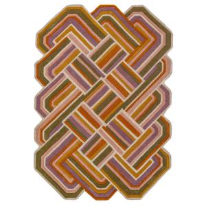 Tapis en laine rose, jaune, verte et beige 160x230cm