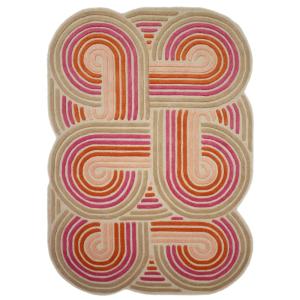 Tapis en laine rose, rouge et beige 140x200cm