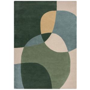 Tapis en laine verte, bleue et beige 160x230cm