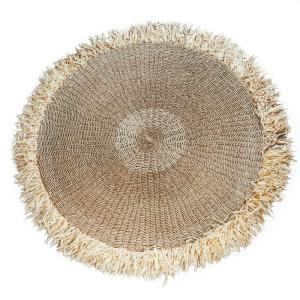 Tapis en raphia avec franges naturel D150