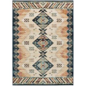 Tapis en viscose ethnique beige/rouille/bleu  135x195 cm