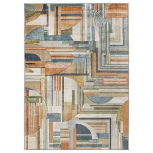 Tapis en viscose géométrique beige/bleu/rouille  135x195 cm…