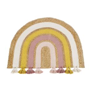 Tapis enfant arc-en-ciel en coton et jute multicolore à pom…