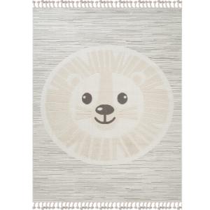 Tapis enfant doux texturé lion blanc 160x230