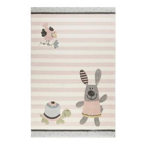 Tapis enfant rayé pastel motif animaux 160x225