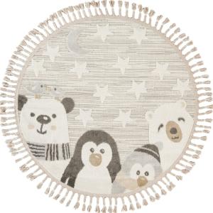 Tapis enfant rond doux motif animaux polaires blanc 130x130