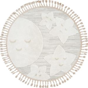 Tapis enfant rond doux motif étoiles blanc 130x130