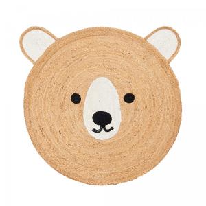 Tapis enfant tissé main en jute naturel motif Ours, blanc ø…