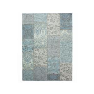 Tapis ethnique patchwork en acrylique bleu 155x230