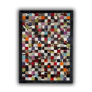 Tapis ethnique patchwork en peau de vache multicolore 180x2…