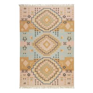 Tapis ethnique tissé main laine et coton multicolore pastel…