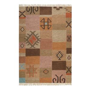 Tapis ethnique tissé main laine et coton tons de brun 200x2…