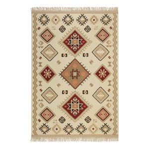 Tapis ethnique tissé main laine et coton tons de brun/beige…