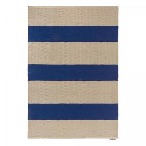 Tapis extérieur kilim fait main en pet bleu et beige 160x23…