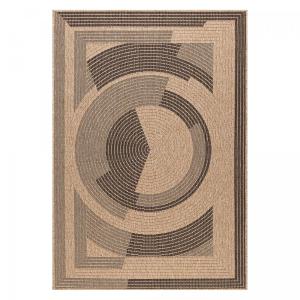 Tapis extérieur Ø80cm rond tissé kilim beige et noir JUTE A…