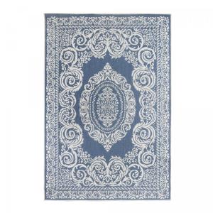 Tapis extérieur terrasse, kilim reversible bleu et blanc 12…