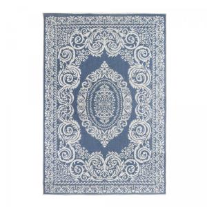 Tapis extérieur terrasse, kilim reversible bleu et blanc 16…