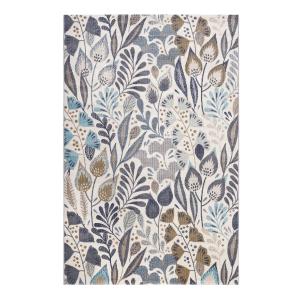 Tapis exterieur thème floral bleu beige 133x200