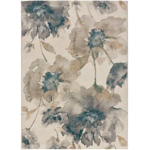 Tapis floral dans les tons beige et bleu, 140x200 cm