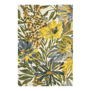 Tapis floral design en laine jaune 140x200