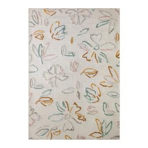 Tapis floral fait main pure laine,viscose, relief, blanc 11…