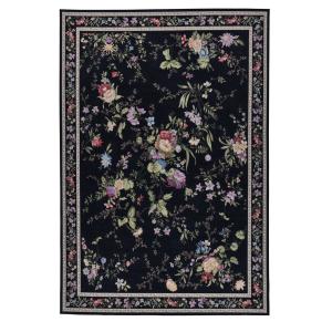 Tapis floral tissé plat - Noir 80x150 cm