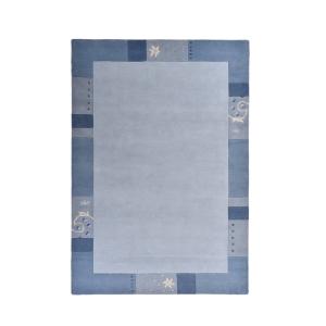 Tapis gabbeh floral en laine naturelle bleu clair 160x230 cm