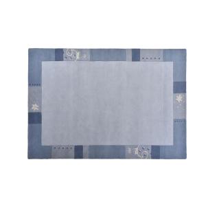 Tapis gabbeh floral en laine naturelle bleu clair 70x140 cm