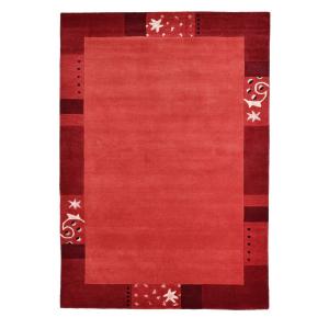 Tapis gabbeh floral en laine naturelle rouge 70x140 cm
