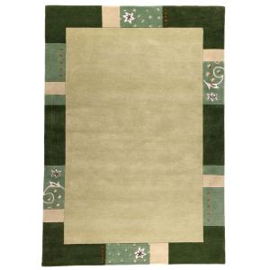 Tapis gabbeh floral en laine naturelle Vert 90x160 cm