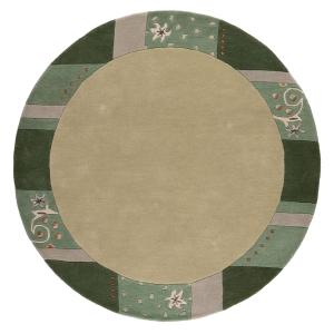 Tapis gabbeh floral en laine naturelle Vert Diam 150 cm