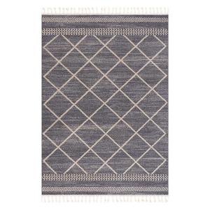 Tapis géométrique à franges tressées gris et crème 120x170c…
