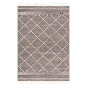 Tapis géométrique à franges tressées mocca et crème 120x170…