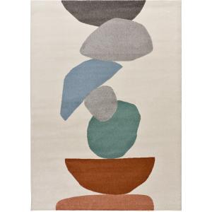 Tapis géométrique avec des formes organiques multicolores,…