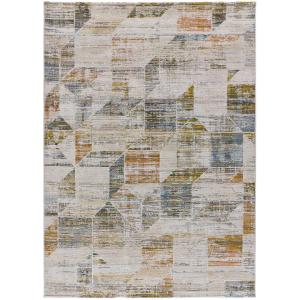 Tapis géométrique crème/bleu/moutarde 115x170 cm
