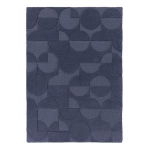 Tapis géométrique design en laine bleu jeans 120x170