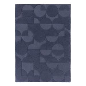 Tapis géométrique design en laine bleu jeans 200x290
