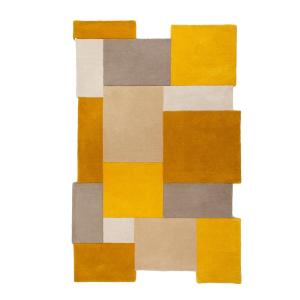 Tapis géométrique design en laine jaune 60x230