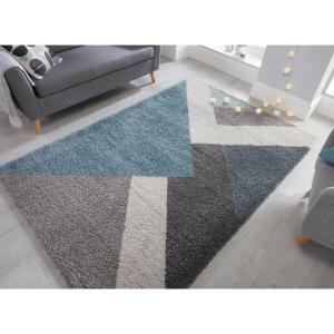 Tapis géométrique design en polypropylène bleu 120x170