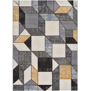 Tapis géométrique gris/moutarde/beige 80x150 cm