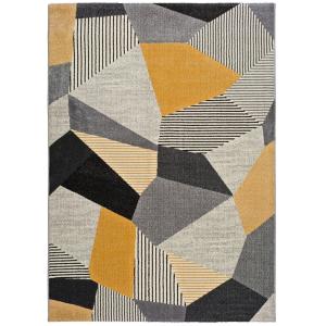 Tapis géométrique gris/noir/moutarde 160x230 cm