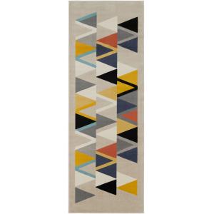 Tapis Géométrique Multicolore - Beige et Orange - 80x220cm
