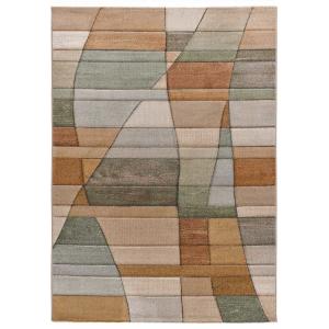 Tapis géométrique vert/rouille, 140x200 cm