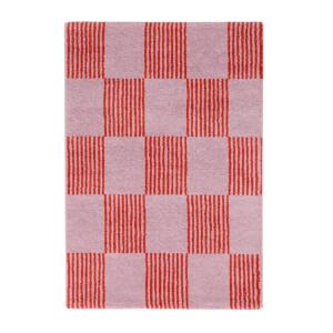 Tapis intérieur damier rouge et rose 120 x 160 cm