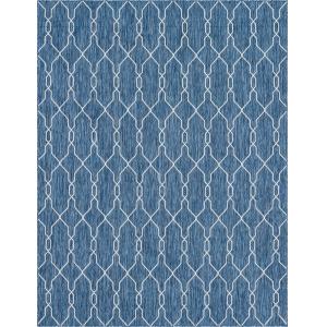 Tapis intérieur et extérieur bleu motifs scandinave 67x180