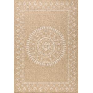 Tapis intérieur et extérieur effet jute motif oriental blan…