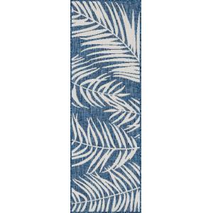 Tapis intérieur extérieur bleu au motif palmier 67x180